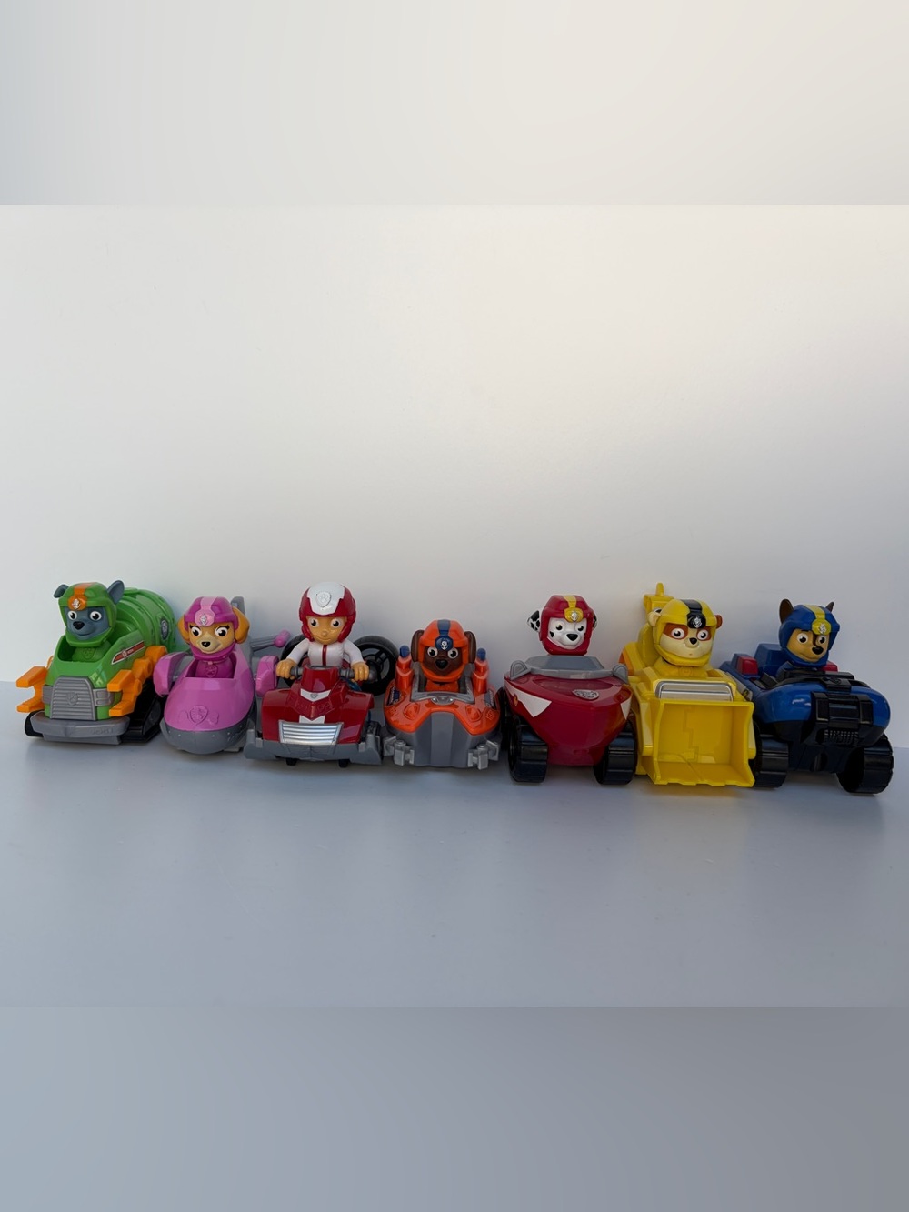 Paw Patrol Racers Lot of 7 Plastic Character Vehicles - Ryder and Pups Hover